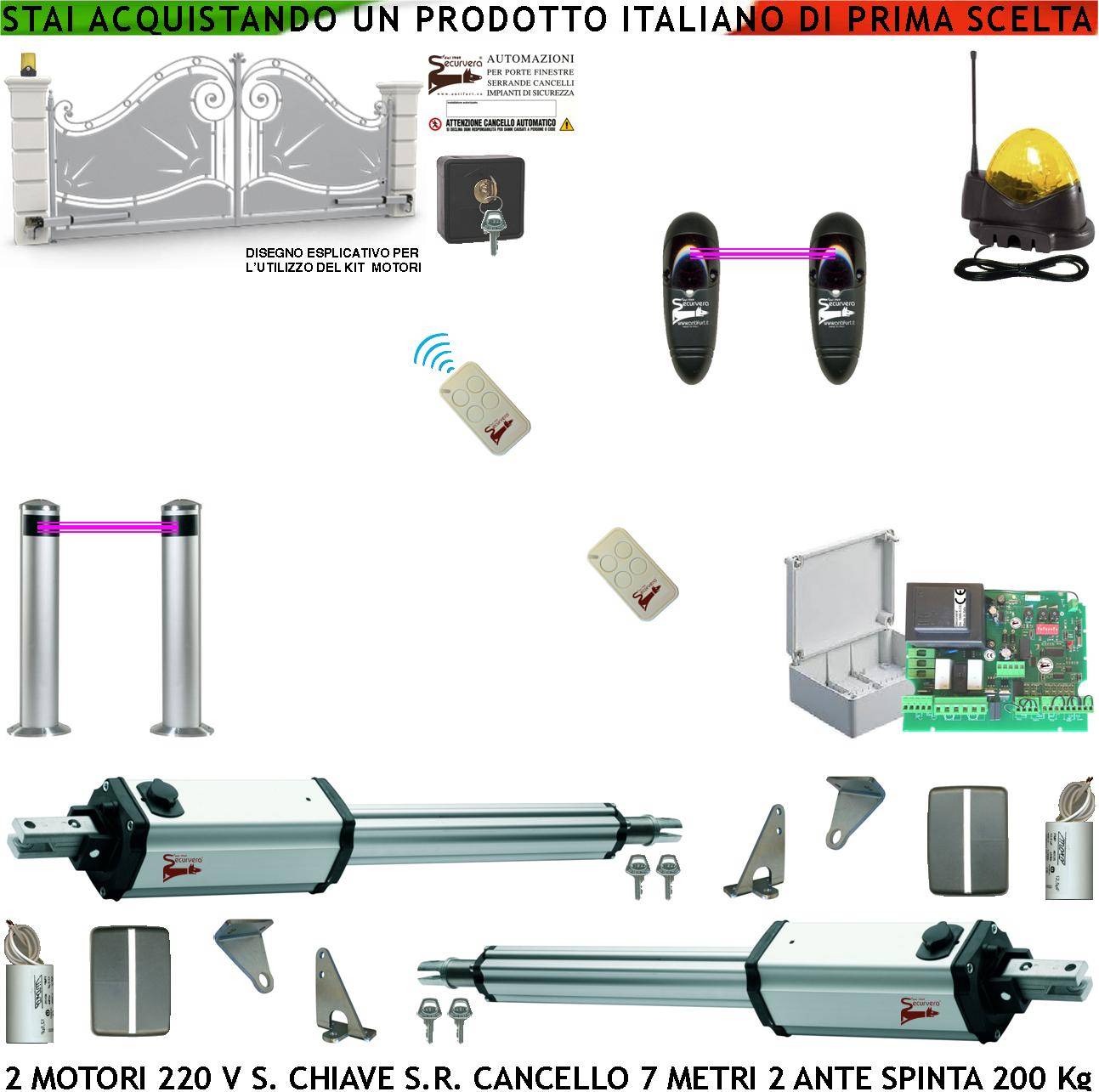 Apricancello da 7 Metri 2 Ante da 3,5 Metri Kit Automatismo 2 Motori Elettromeccanici 230 V Stelo Retrattile Sblocco C-0