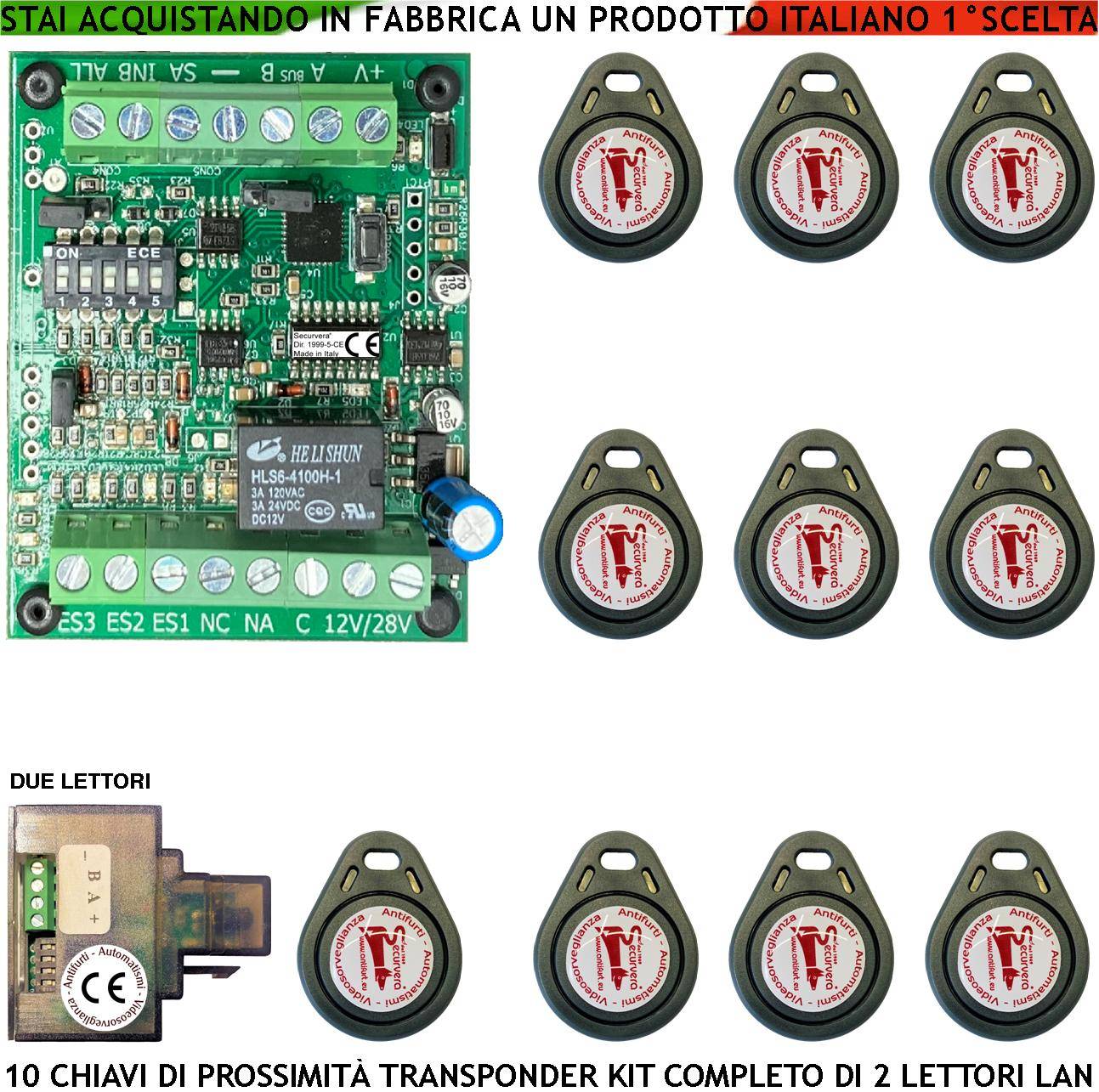 Kit Chiave di Prossimità Due Lettori su Modulo LAN Universale 501/503 RJ45 10 Chiavi TAG Trasponder Alimentazione 12/2-0