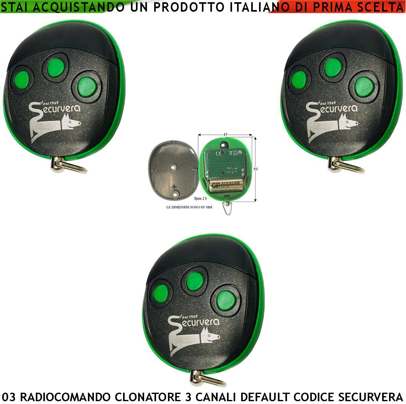 Duplica Telecomandi 3 canali 3 Radiocomandi Frequenza di Trasmissione 433,92 MHz Codifica di Sicurezza in default Secu-0