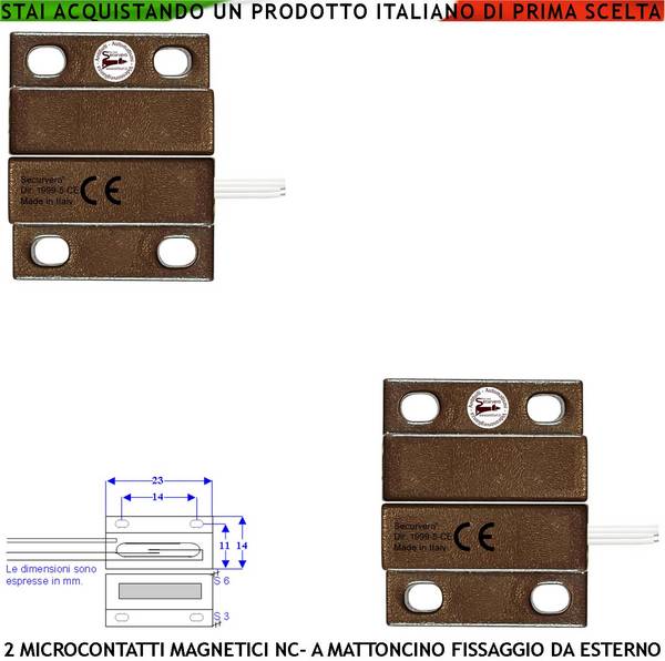 Mini Contatto Magnetico Allarme Finestra o Infisso Contatto Reed NC 2 Pezzi in Ampolla Sottovuoto Campo Magnetico 10 m