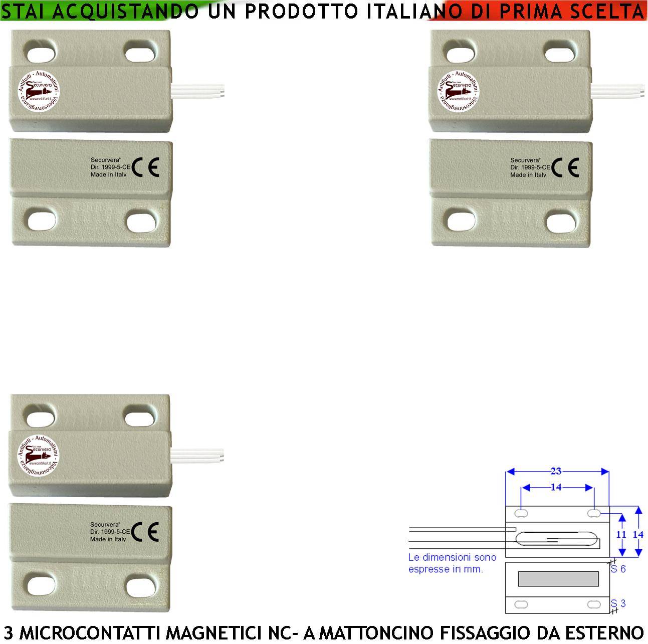 Mini Sensore Magnetico NC Bianco 3 Pezzi Antifurto per Infissi Tensione Max 100 V Corrente 1 A Reed in Ampolla Sottovu-0
