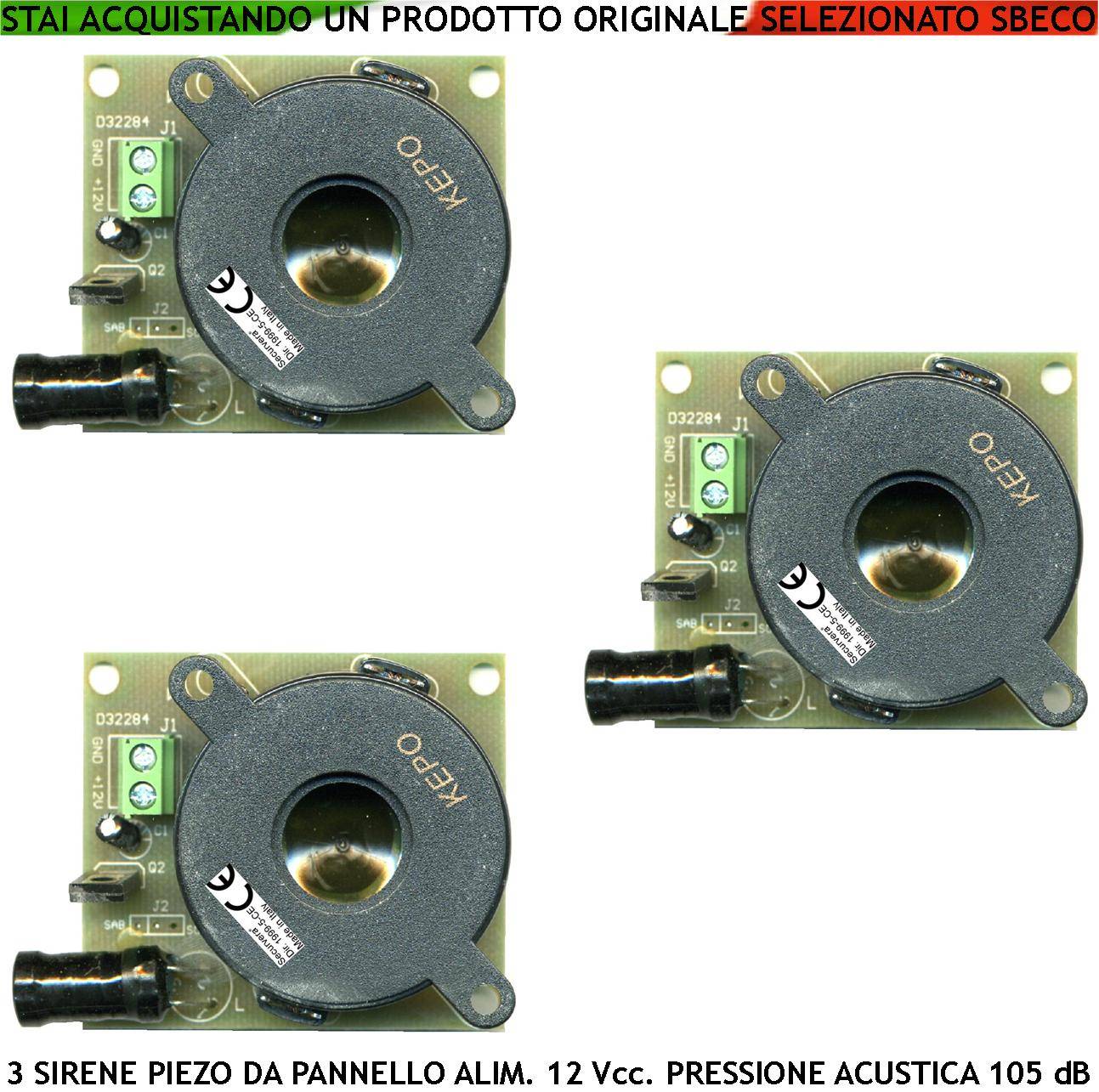 Sirena da Pannello Diffusore Piezo 3 Pezzi Acustica 105 dB Alimentazione 12 Vcc Assorbimento 80 mA 2 Morsetti Polarizz-0