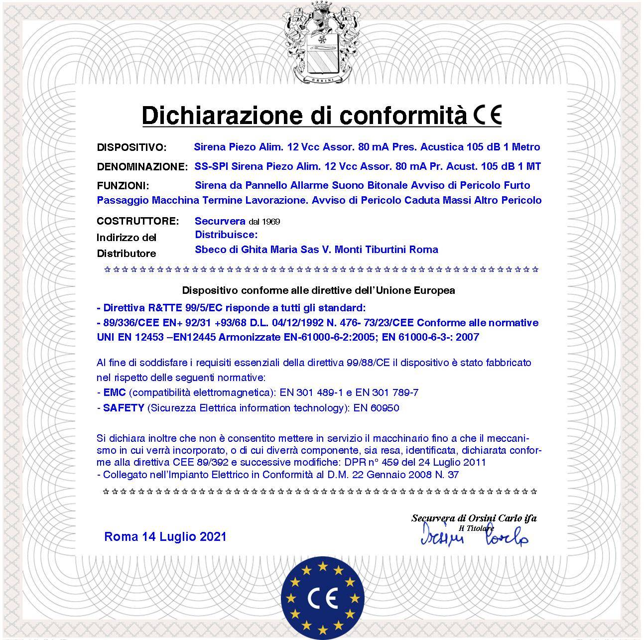 Sirena da Pannello Diffusore Piezo 3 Pezzi Acustica 105 dB Alimentazione 12 Vcc Assorbimento 80 mA 2 Morsetti Polarizz-1