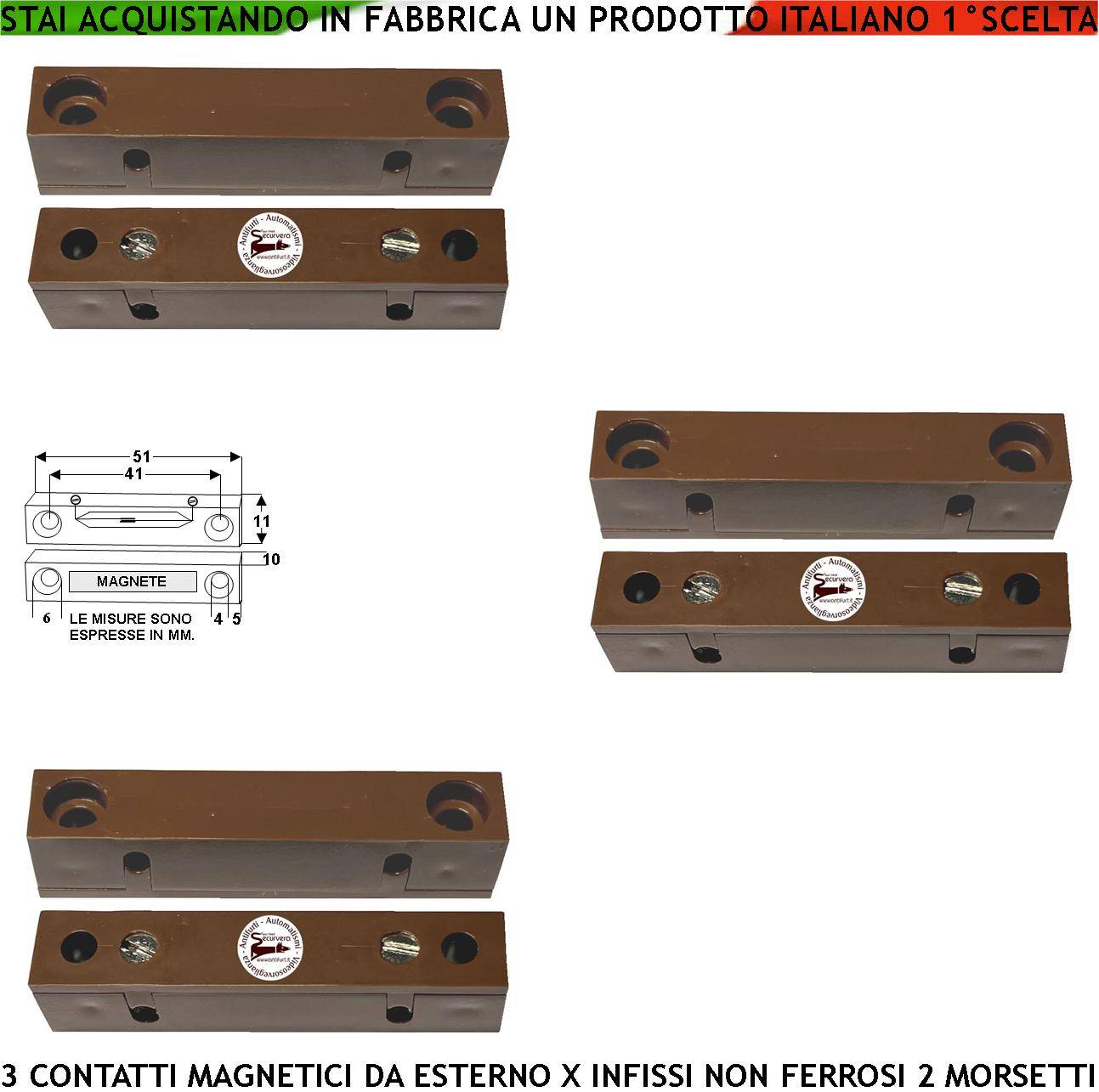 Sensore Magnetico da Esterno 3 Pezzi Antifurto Contatto Reed Sottovuoto Uscita NC Sensibilità Magnetica 13 mm Tensione-0