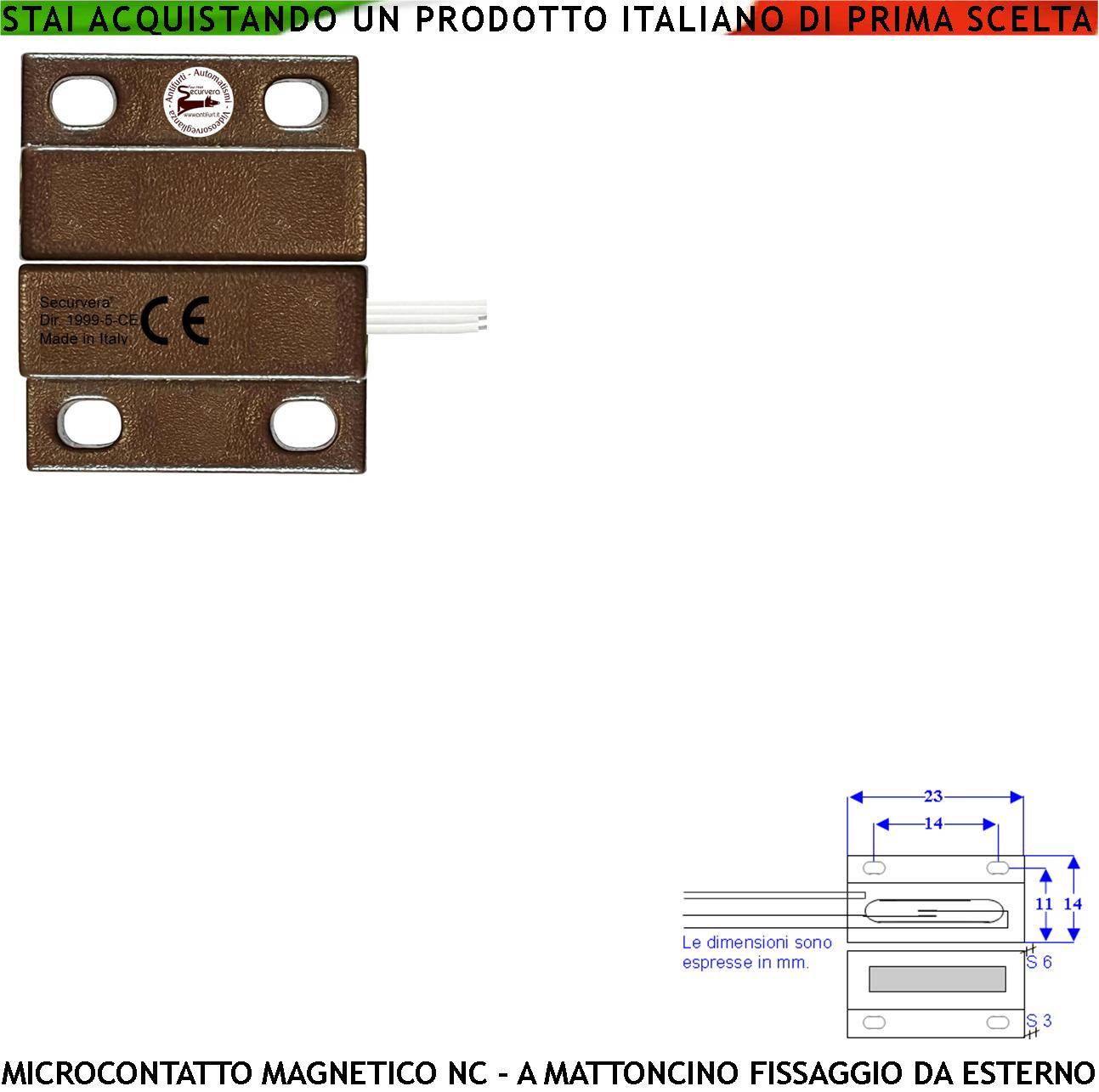 Contatto Magnetico Micro Marrone Per Allarme di Infissi Contenitori Con Fori di Fissaggio Contatto Reed NC in Ampolla-0