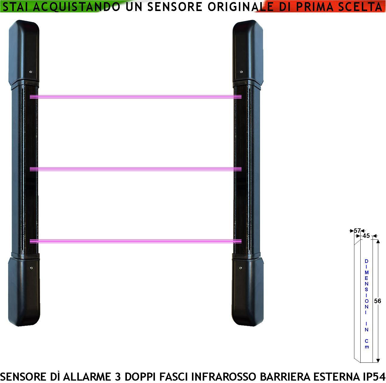 Barriera Antifurto 3 Multifasci Infrarossi Attivi Portata 100 MT Interno 50 MT Esterno H 56 Cm Allarme Estraneo Raggi-0