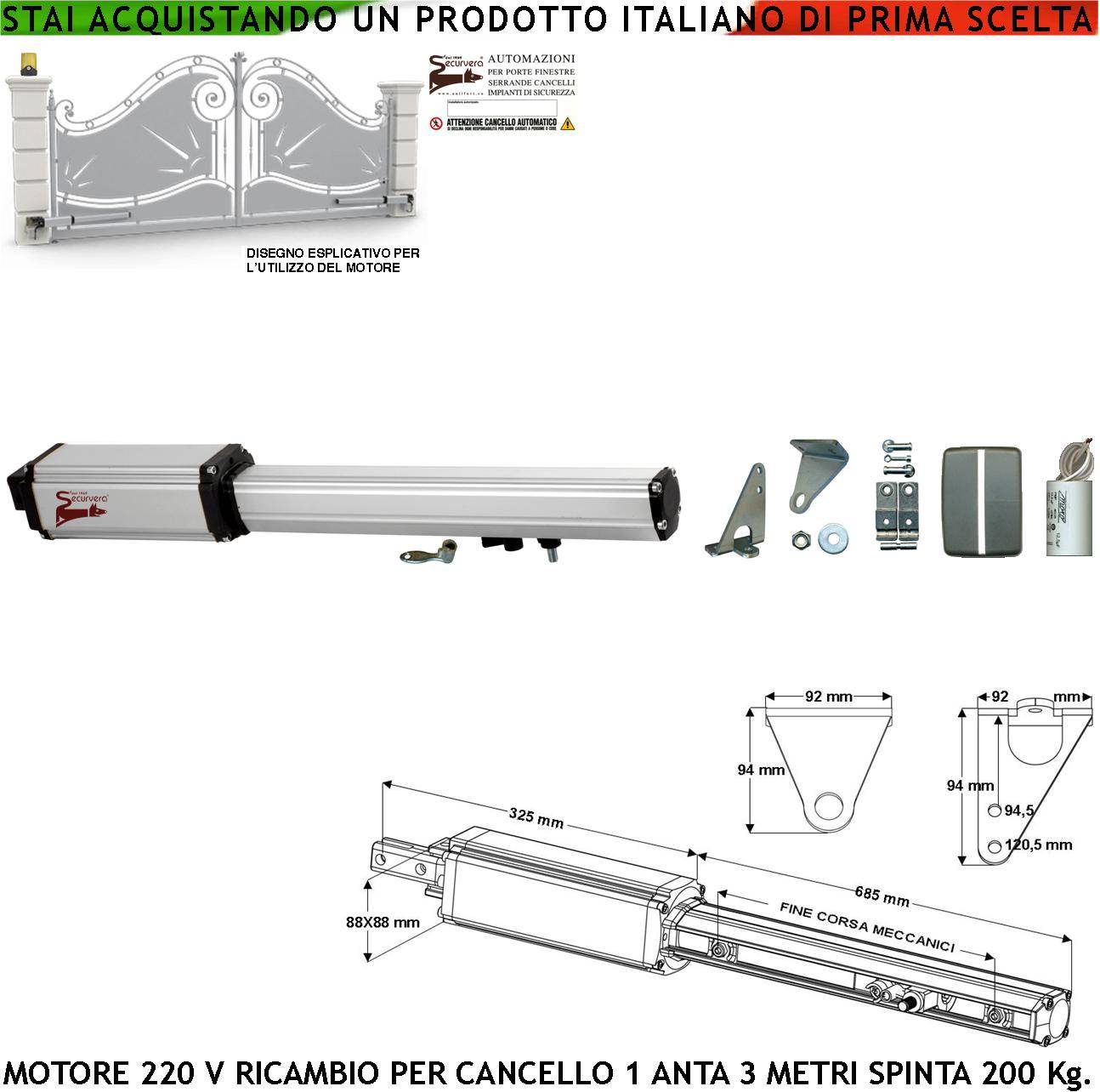 Kit BOB Automazione Cancello 4,2 Metri 2 Ante Motori Elettromeccanici 230 V Corsa 325 mm Spinta 1800 Nm Staffe Fissagg-0
