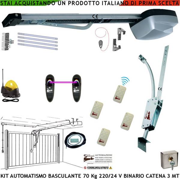 Kit Automatismo Motore 220/24 V da Soffitto per Cler Basculante 70 Kg 4 Radiocomandi Faro Antenna Selettore Binario Al