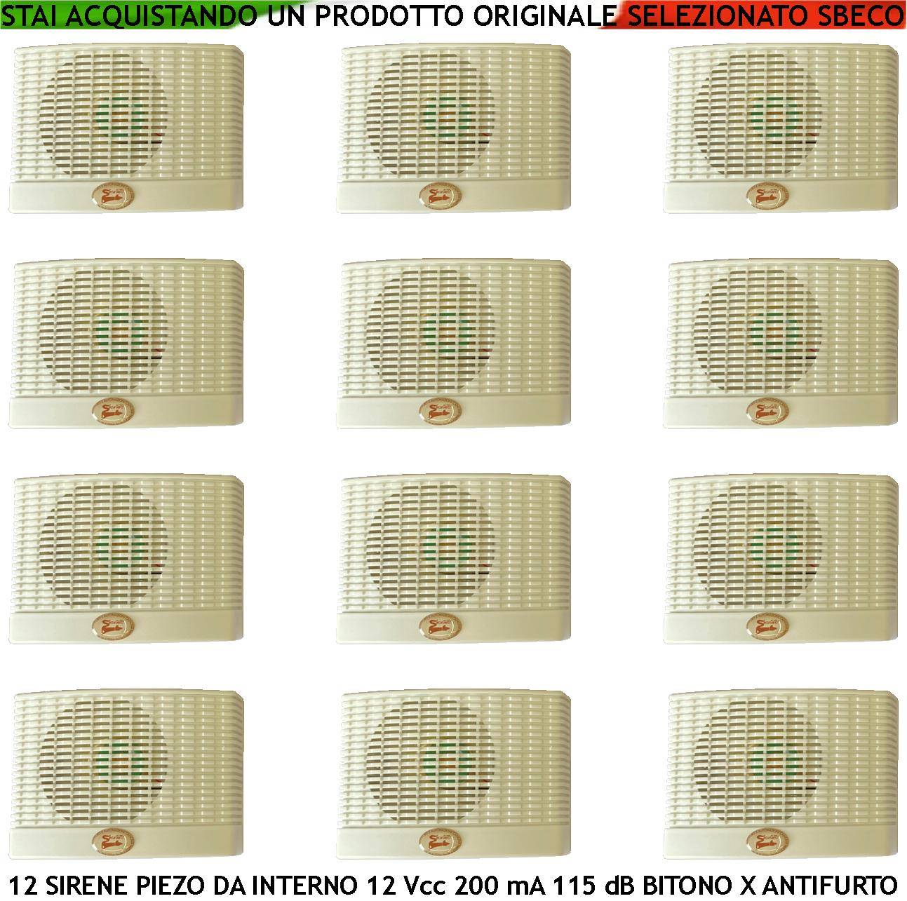 Sirena da Interno a Parete 12 Pezzi Diffusore Piezoelettrico Antifurto 115 dB Morsetti Polarizzati Alimentazione 12 Vc-0