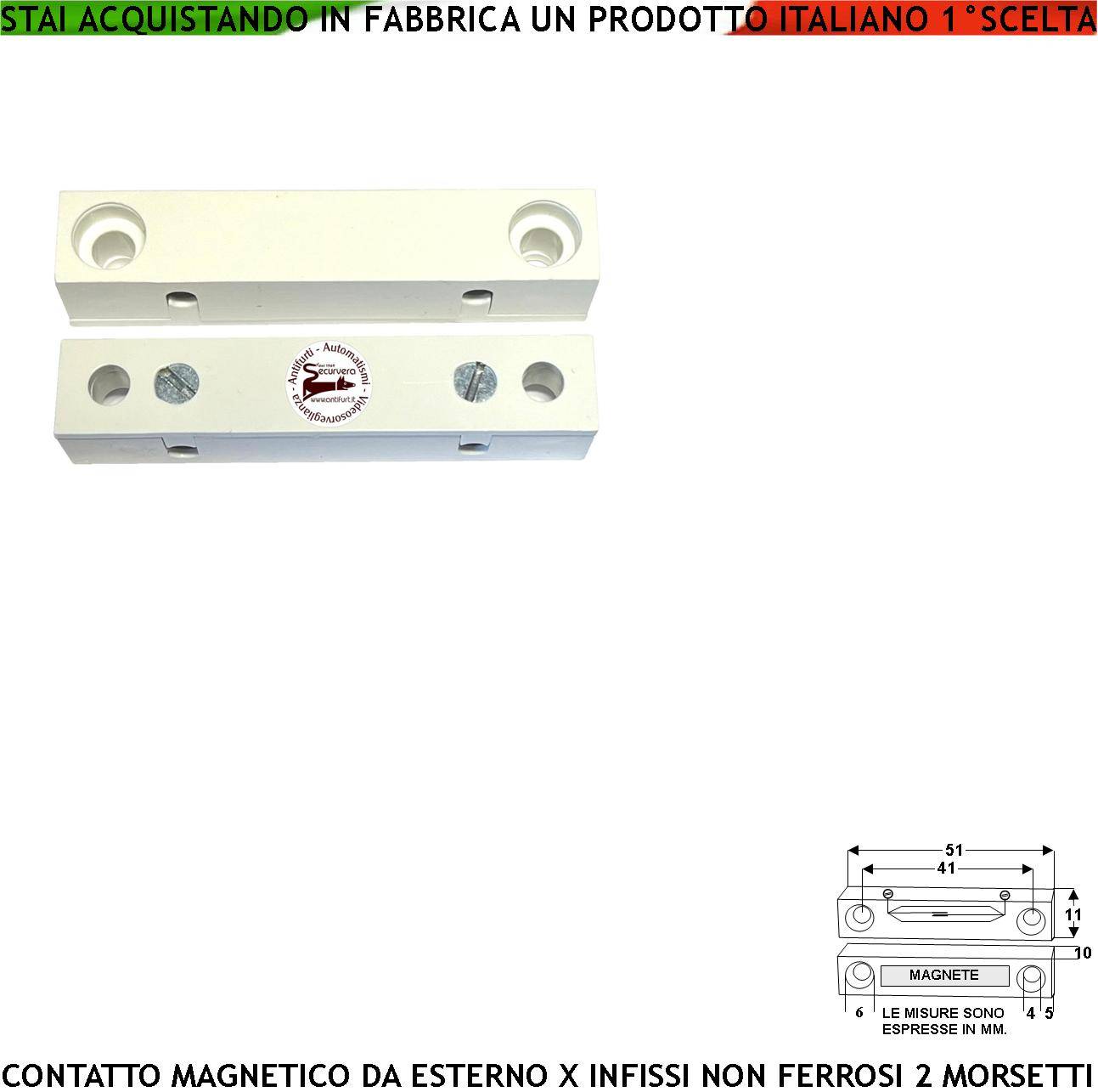 Rilevatore Magnetico Esterno Allarme Infissi Non Ferrosi Contatto Reed Sottovuoto Sensibilità Magnet 13 mm Tensione Tr-0