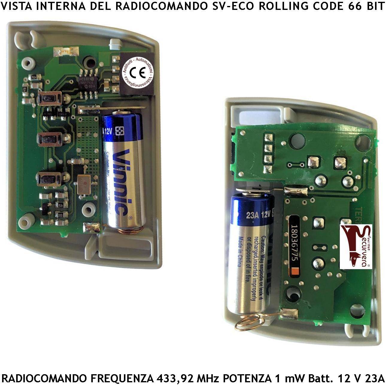 Radiocomando Cancello 3 Canali Tre Pezzi Frequenza 433,92 MHz Potenza 1 mW Portata Aria Libera 60/100 MT Codice Sicure-1
