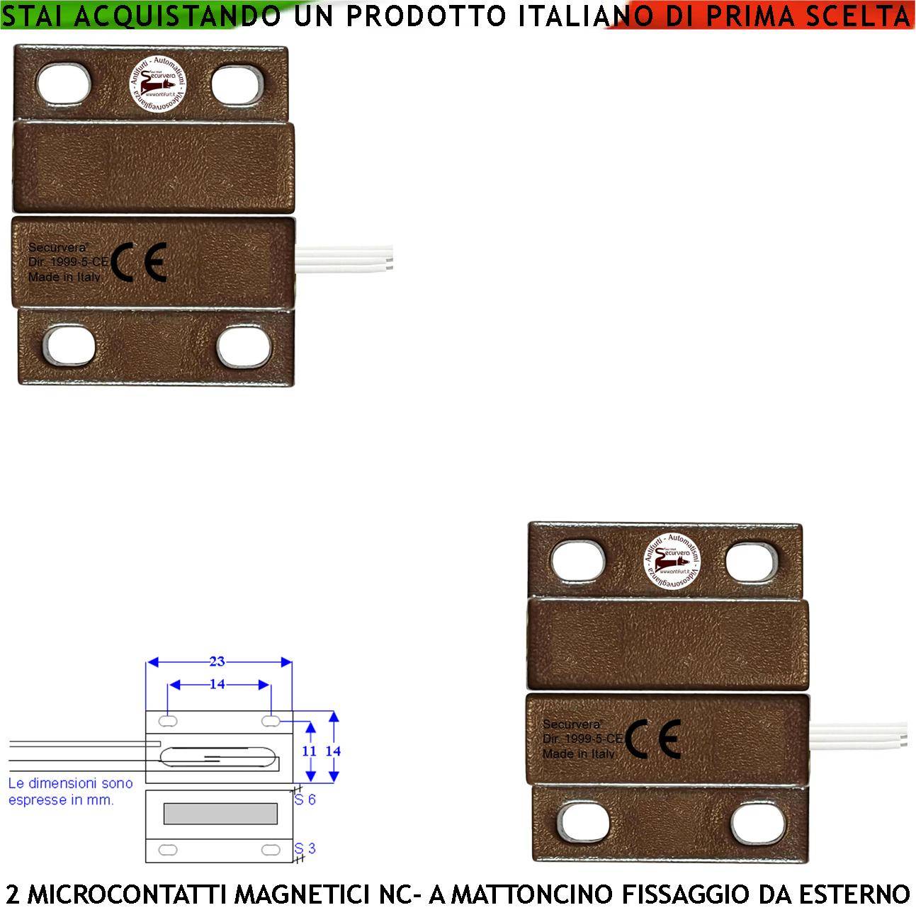 Micro Contatto Magnetico Marrone 2 Pezzi Allarme Porte Infissi Contatto Antifurto NC Reed in Ampolla Sottovuoto Campo-0