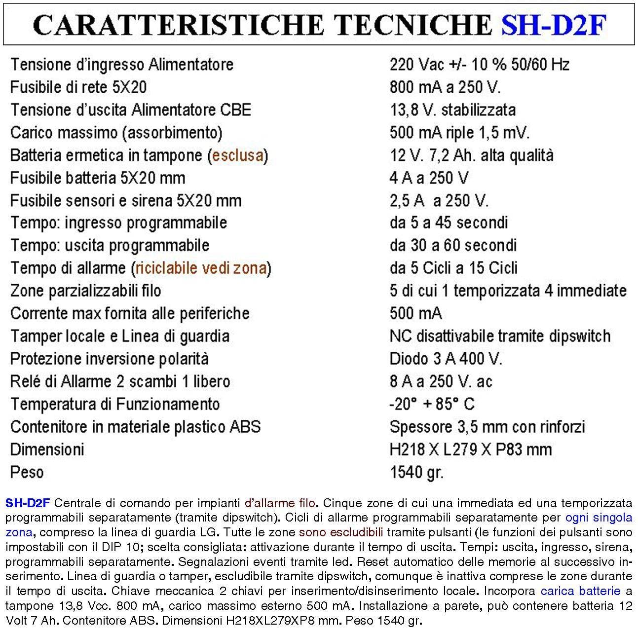 Centrale Diana Antifurto 5 Zone Batteria 12 V 1,2 Ah per Impianto di Allarme Filo. 2 Chiavi Meccaniche Gestisce Sensor-2