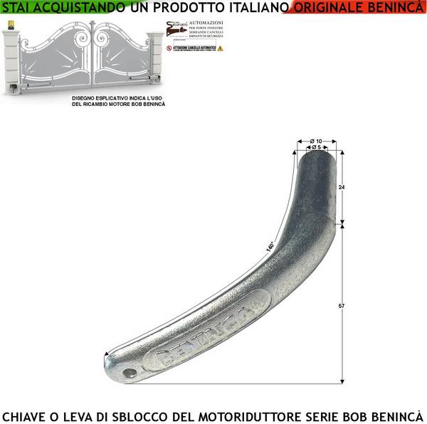 Chiave Per lo Sblocco del Motoriduttore BOB della Benincà Leva Utile Per L'Aperetura Cancello in Mancanza di Rete Elet