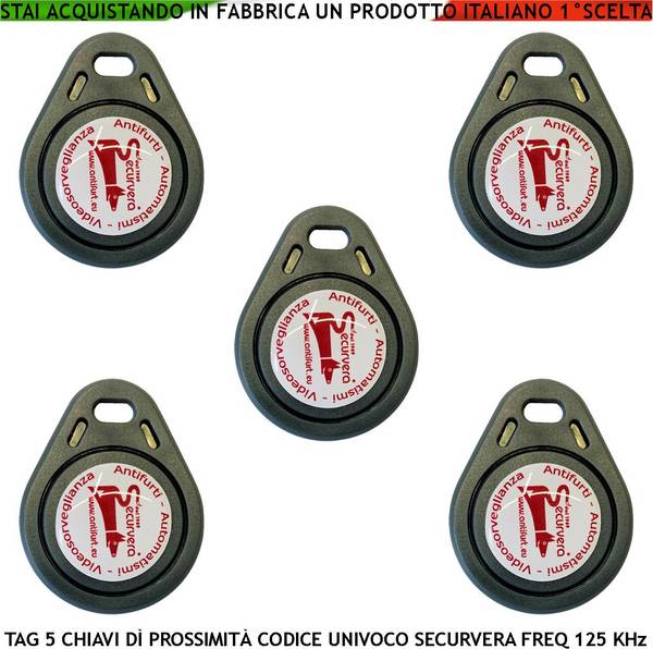Chiave di Prossimità Cinque Trasponder Alta Sicurezza Codice di Base Securvera Univoco EM-4100 Frequenza di Lavoro 125