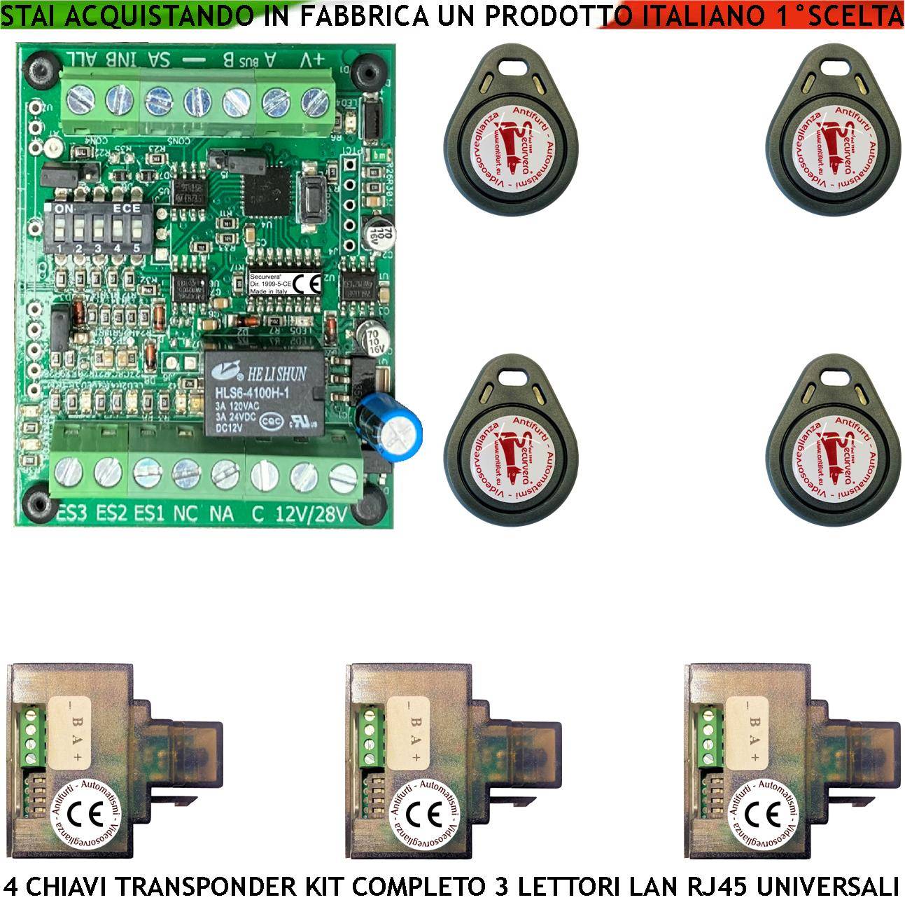 Chiave Trasponder di Prossimità 4 Chiavi TAG Tre Lettori su Modulo LAN Universale 501/503 RJ45 Alimentazione 12/24 Vac-0