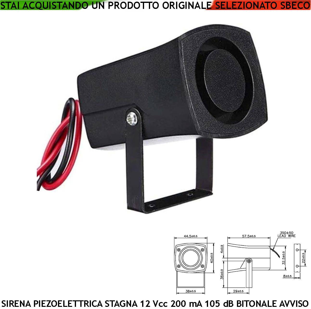 Segnalazione Allarme Sirena Piezoelettrica Stagna 12 Vcc Assorbimento 200 mA Pressione Acustica 105 dB a 1 Metro Frequ-0