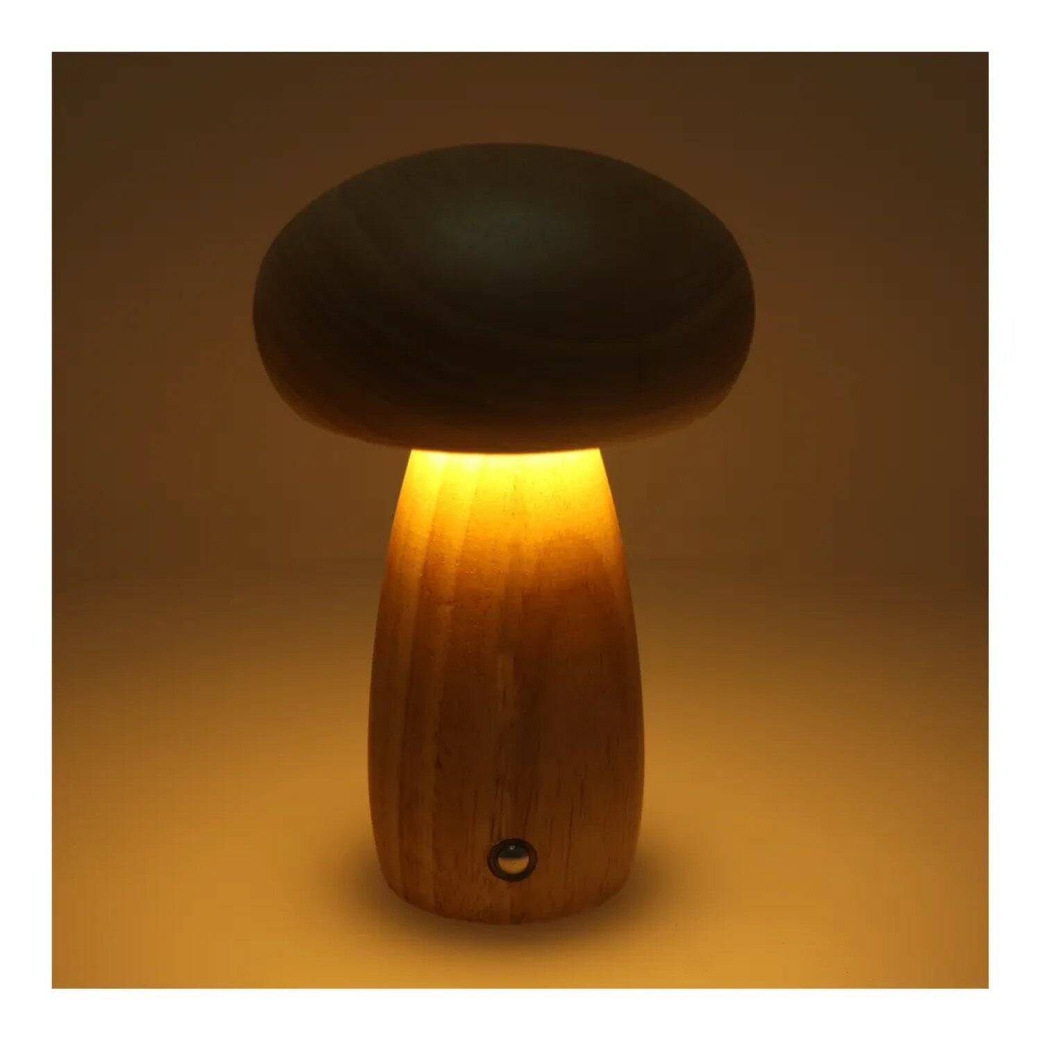 Lampada da notte a forma di fungo LED 1800 mAh per comodino, cassettiera o scrivania color legno-1