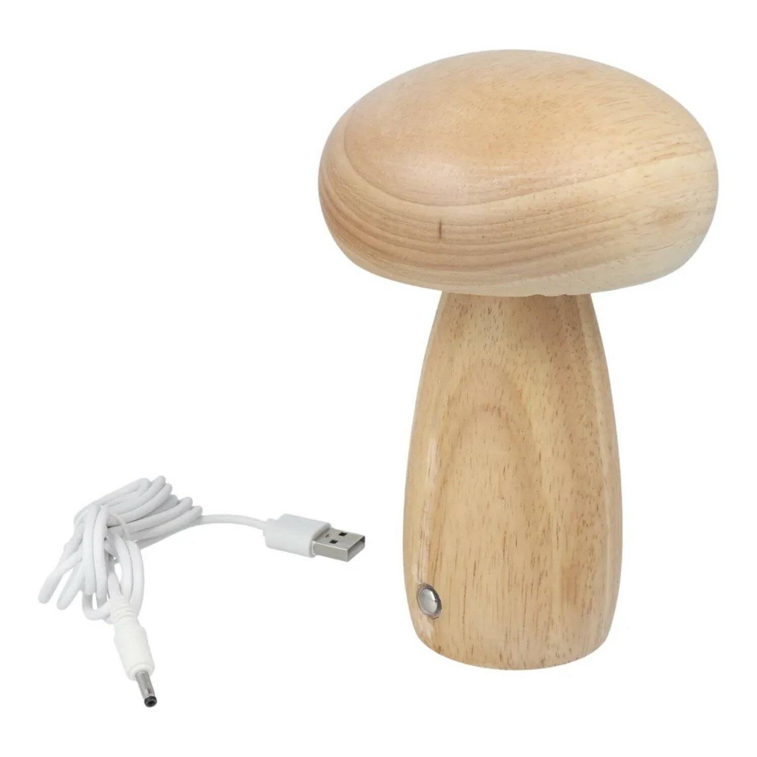 Lampada da notte a forma di fungo LED 1800 mAh per comodino, cassettiera o scrivania color legno-3