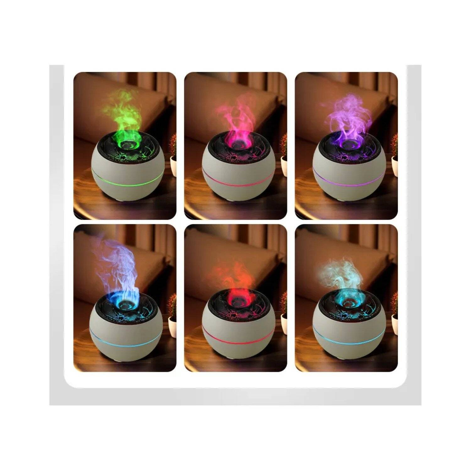 Umidificatore/diffusore per aromaterapia con fiamma colorata, 7 colori LED con porta USB bianca-1