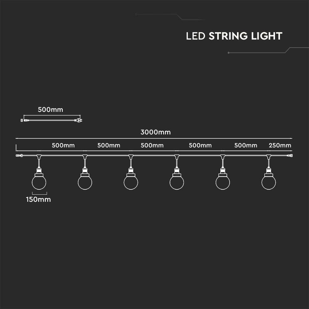 V-TAC Catenaria LED 3m per 6 E27 (max 60W) Diffusori Globo Trasparenti IP65-2