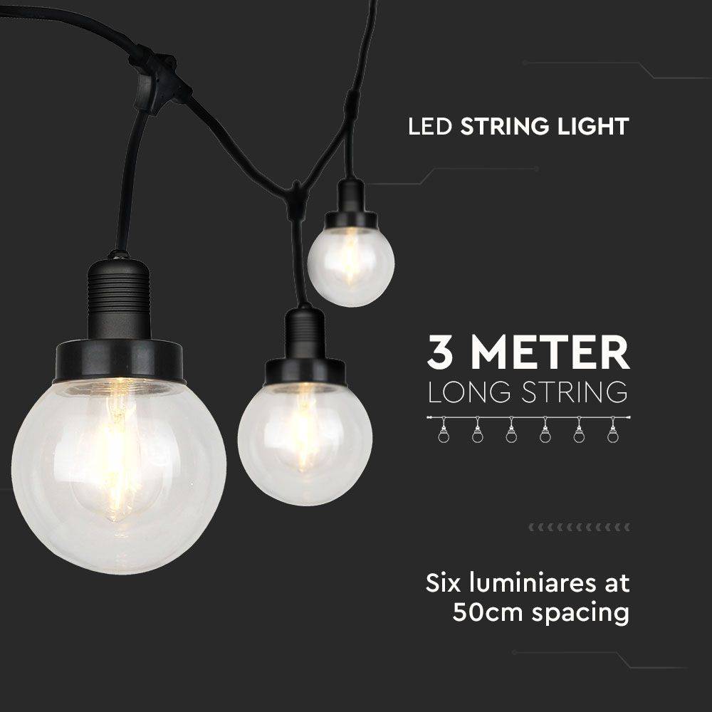 V-TAC Catenaria LED 3m per 6 E27 (max 60W) Diffusori Globo Trasparenti IP65-3