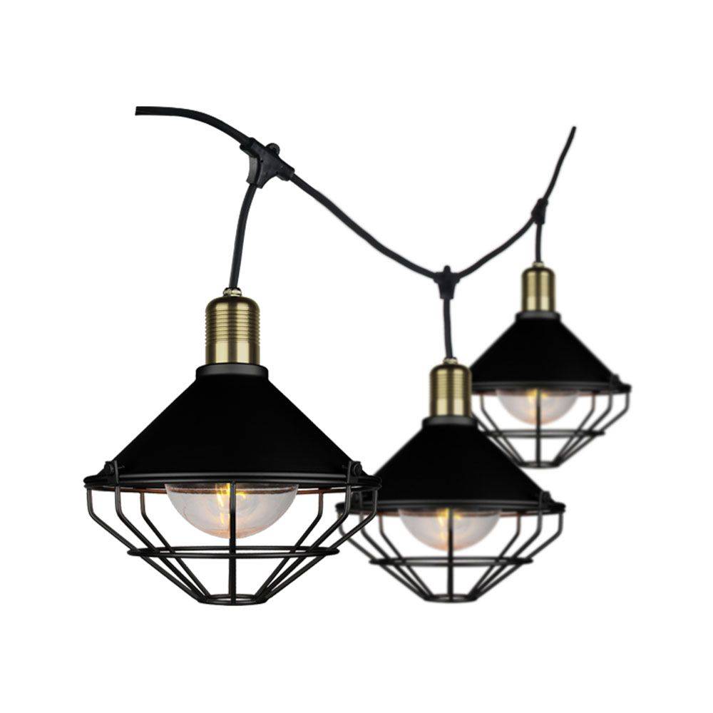 V-TAC Catenaria LED 3m per 6 Lampadine E27 (max 60W) Lanterne Diffusori Nere IP65-0