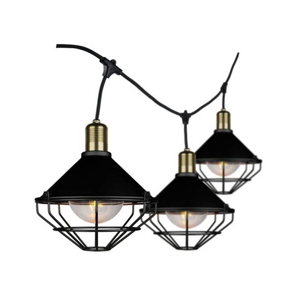 V-TAC Catenaria LED 3m per 6 Lampadine E27 (max 60W) Lanterne Diffusori Nere IP65