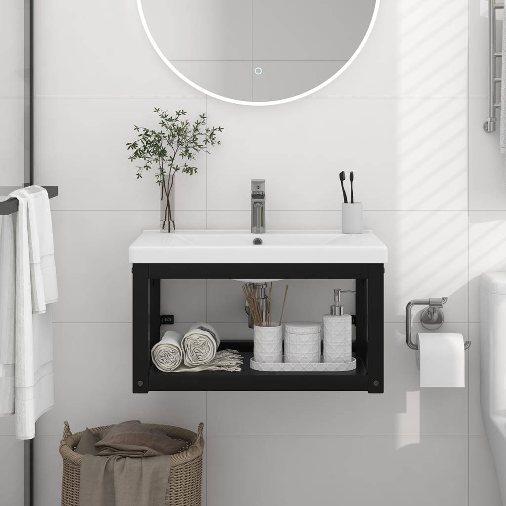 Struttura per Lavabo a Parete Nera 59x38x31 cm in Ferro-1