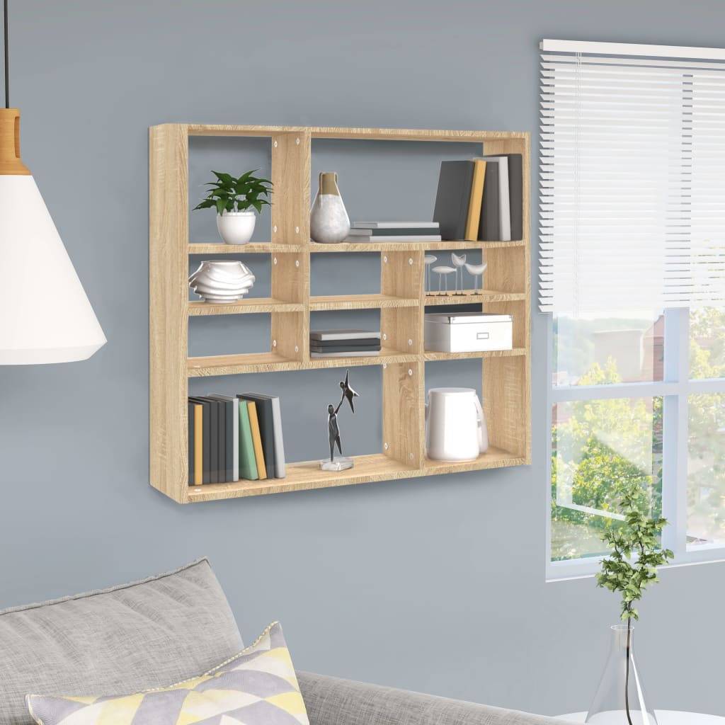 Scaffale a Parete Rovere Sonoma 90x16x78cm in Legno Multistrato-0