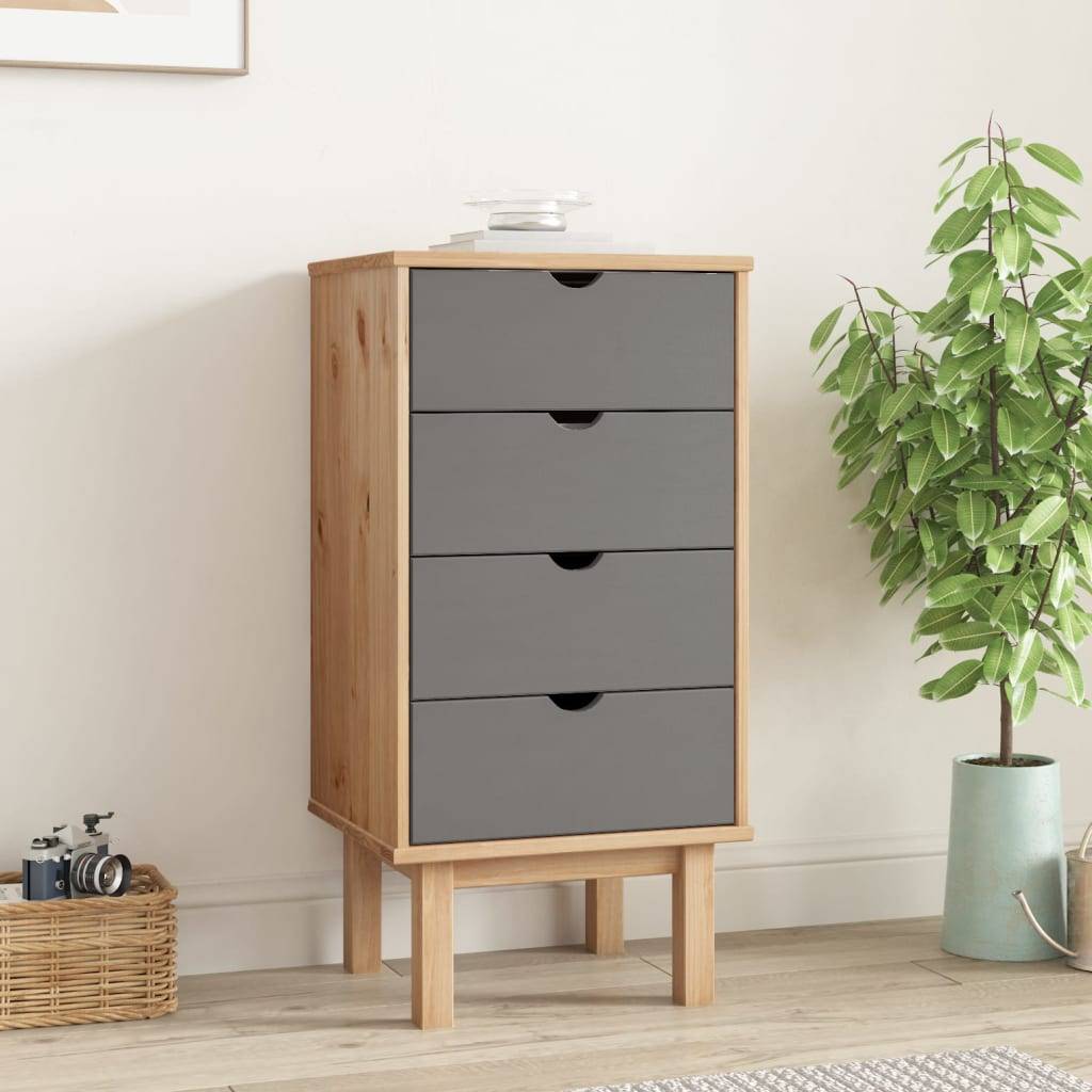 Cassettiera OTTA Marrone e Grigio 45x39x90 cm in Legno di Pino-1