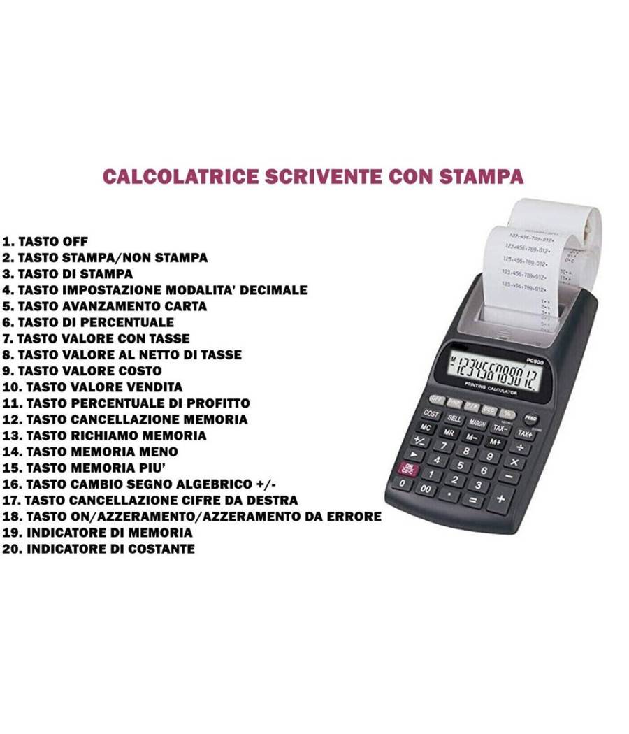 Calcolatrice Scrivente Con Display Lcd 12 Cifre Scontrino Stampato Non Fiscale --2