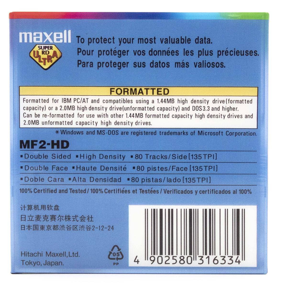 1 X Maxell Floppy Disk Drive 3,5" 1.4mb Mf2-hd Ms-dos Windows Blu (singolo)-1