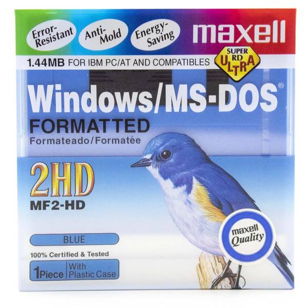 1 X Maxell Floppy Disk Drive 3,5" 1.4mb Mf2-hd Ms-dos Windows Blu (singolo)