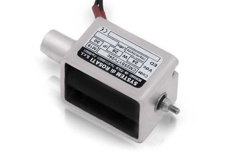 Elettromagnete lineare tipo CM open frame Dimensione: 25mm Alimentazione: 12Vcc Servizio: ED 50%-2