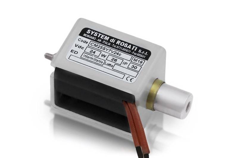 Elettromagnete lineare tipo CM open frame Dimensione: 25mm Alimentazione: 12Vcc Servizio: ED 100%-1