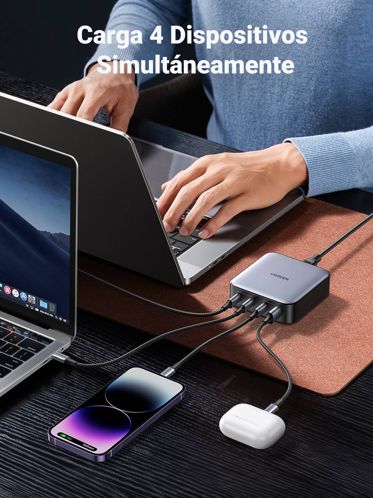 Caricabatterie rapido da tavolo UGREEN Nexode 1USB-A 3USB-C da 100 W (90928)-3