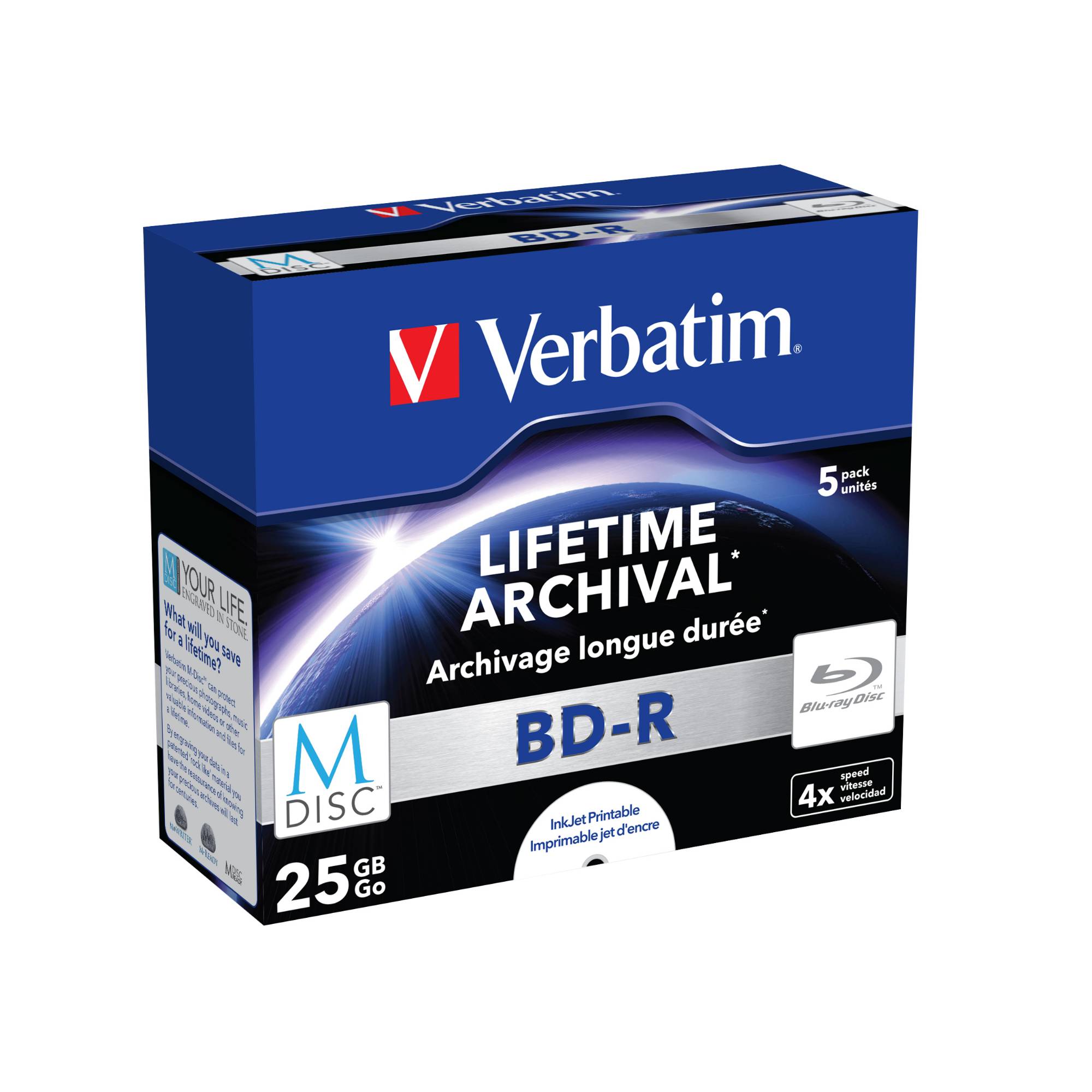 Verbatim M-Disc - 5 x BD-R - 25 GB 4x - superficie stampabile a getto d'inchiostro - custodia (scatola)-2
