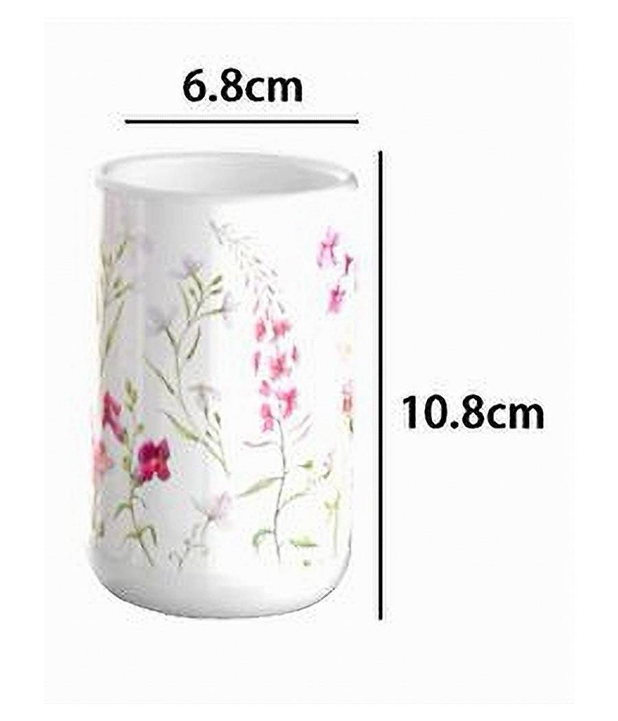 Bicchiere Porta Spazzolino Bianco Con Fiori In Ceramica Accessorio Bagno 69918 --1