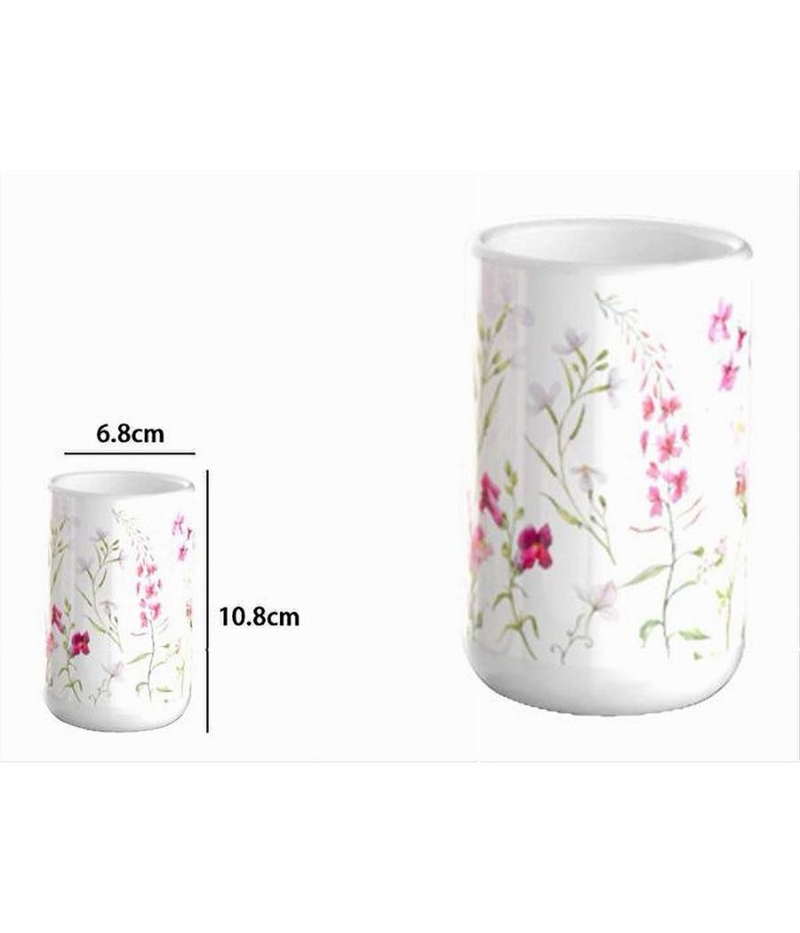 Bicchiere Porta Spazzolino Bianco Con Fiori In Ceramica Accessorio Bagno 69918 --2