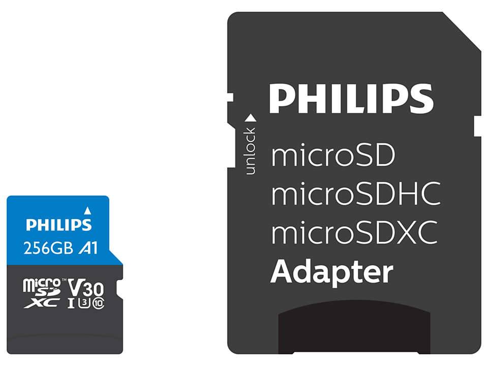 Philips Scheda MicroSDXC 256GB Classe 10 UHS-I U3 incluso adattatore (FM25MP65B/00)-0