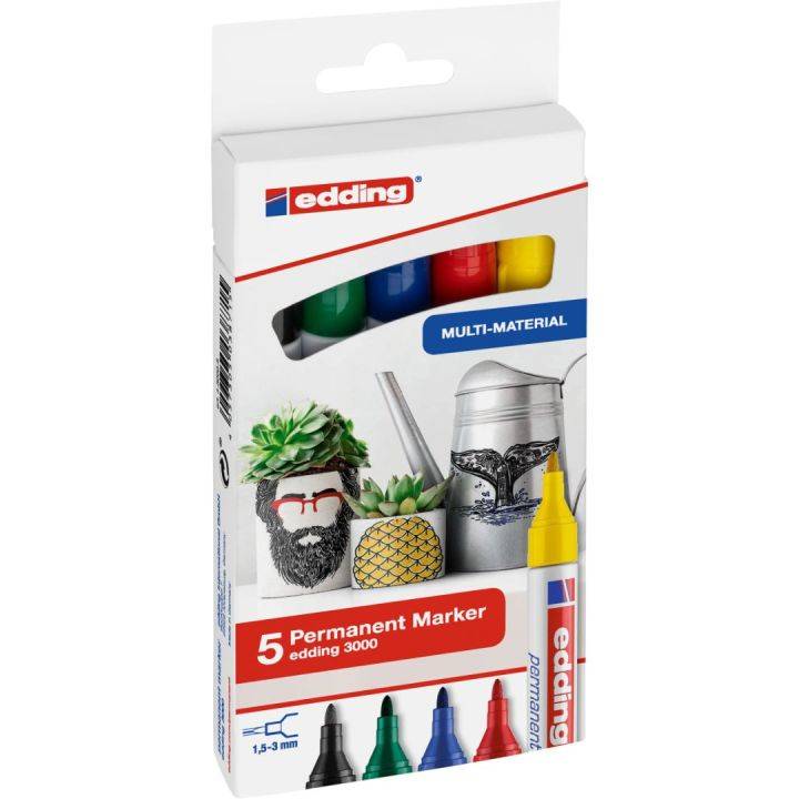 Edding 3000 - Schwarz - Blau - Grün - Rot - Gelb - Rundspitze - Gemischte Farben - 1,5 mm - 3 mm - Eisen - Kunststoff --2