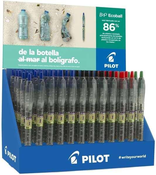 Pilota Espositore 60 Penne a sfera retrattili B2P Ecoball Beg coreen + 10 B2P Gel Beg coreen - 86.64% di plastica ricicl-0