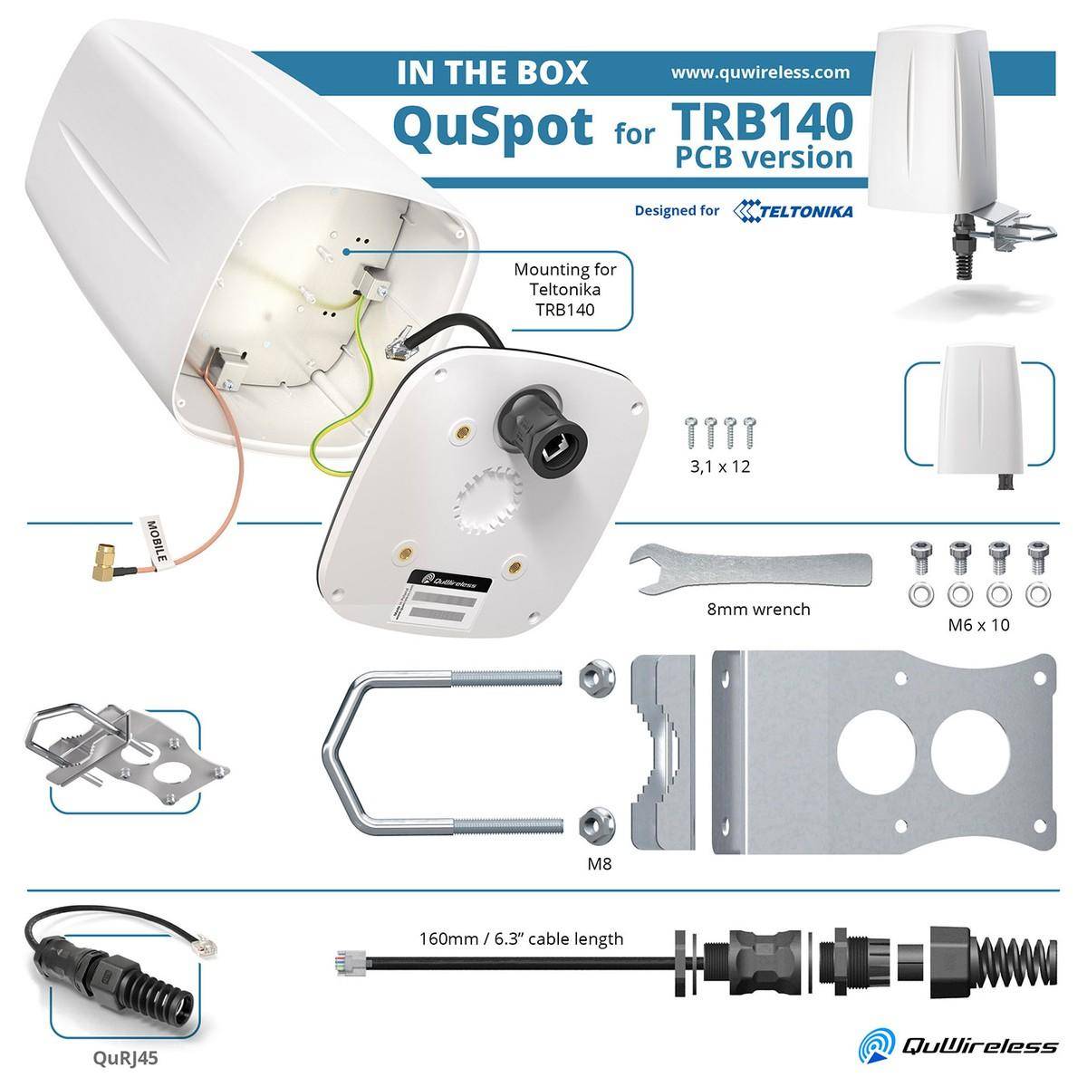 QuWireless QuSpot A140S-A | Antenna LTE | per Teltonika TRB140 (versione con custodia)-0