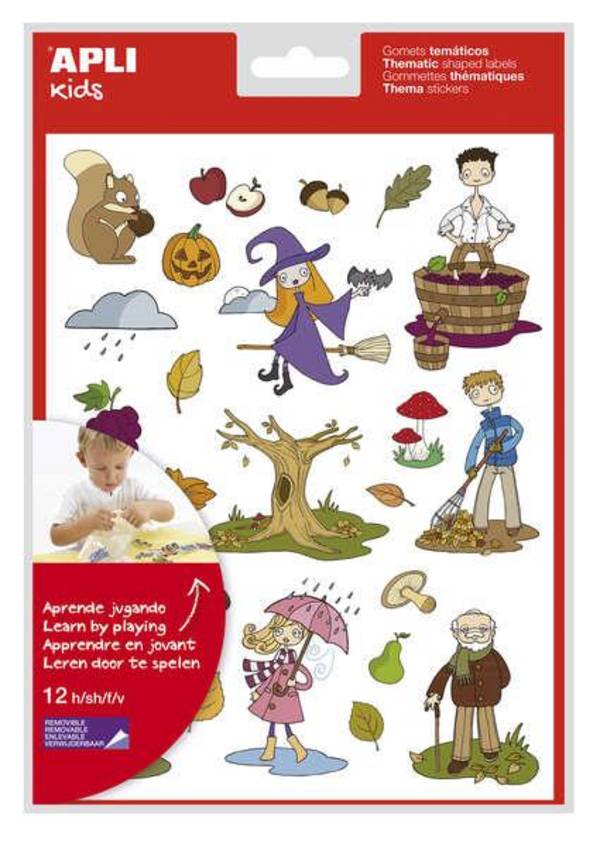 Applique tematico l'autunno - 12 fogli (288 gomets) - adesivo removibile - Illustrazioni divertenti - EN -71 e standard