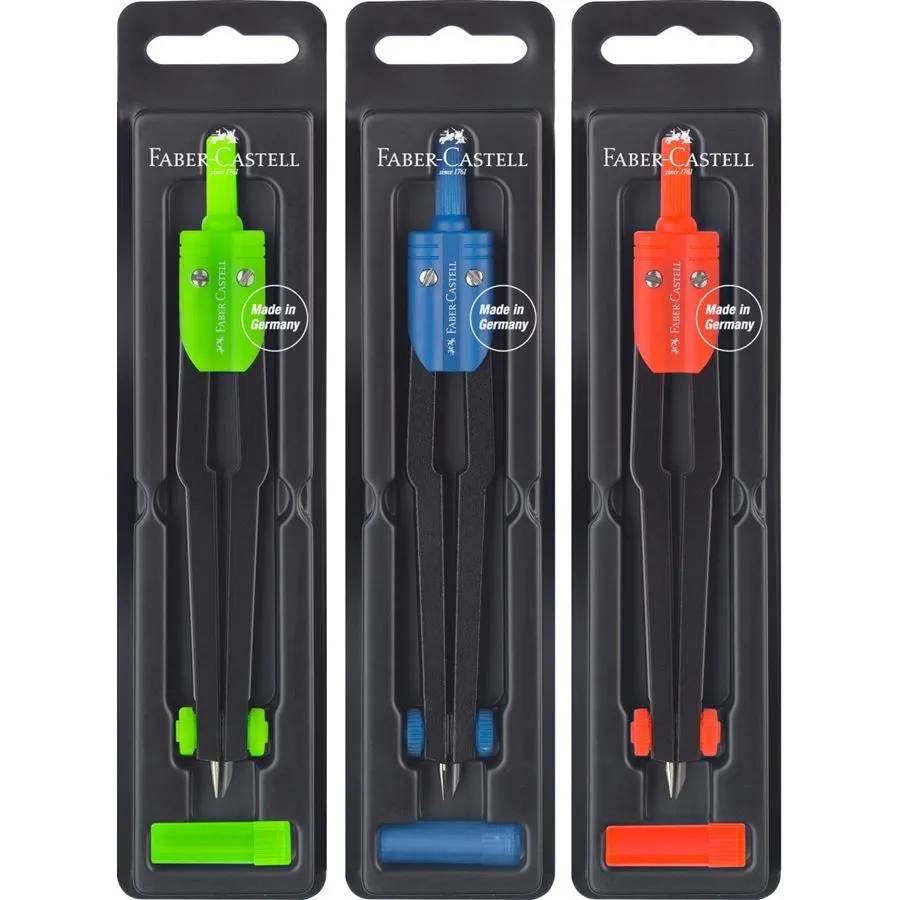Compasso scolastico Faber-Castell - Circonferenze fino a 360 mm - Include bomboletta di piombo - Colori assortiti-0