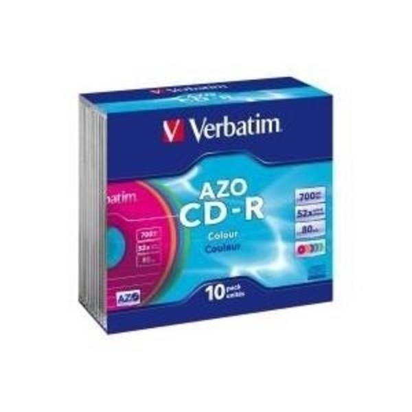 Verbatim - 10 x CD-R - 700 MB (80 Min) 48x - Blau, Violett, grün, orange, Rosa - Slim Jewelcase - Speichermedium (43308)