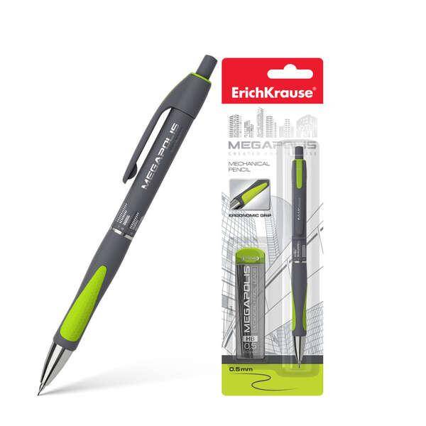 Erichkrause Megapolis Concept - Portamine con 20 mine da 05 mm - Guscio tondo e trasparente - Zona impugnatura ergonomic-0