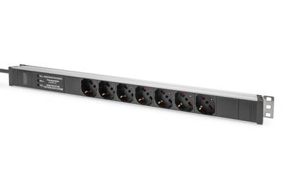DIGITUS Steckdosenleiste (Rack - einbaufähig) - mit Aluminiumprofil und Überspannungsschutz, integrierter Netzfilter - W-0