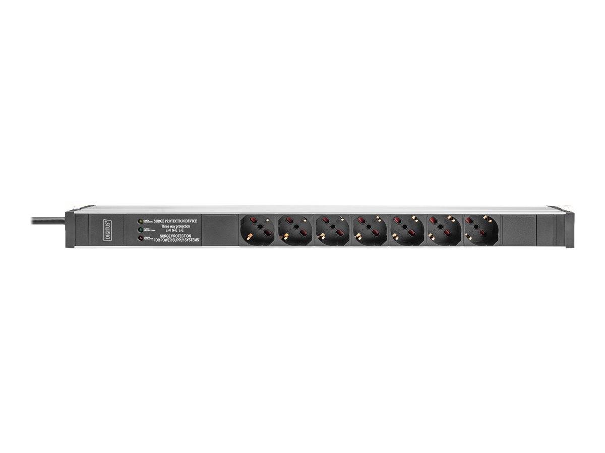 DIGITUS Steckdosenleiste (Rack - einbaufähig) - mit Aluminiumprofil und Überspannungsschutz, integrierter Netzfilter - W-1